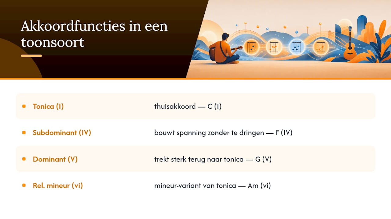 Diagram van de functies van gitaarakkoorden binnen een toonsoort