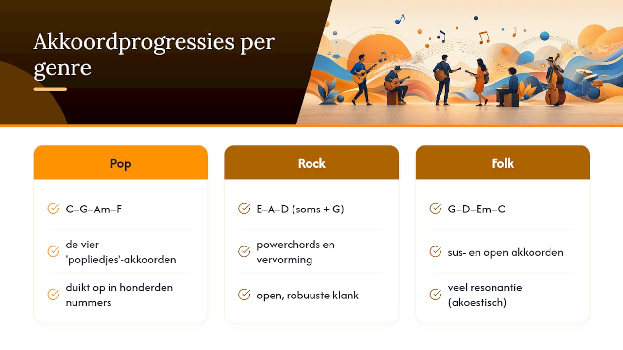 Diagram met een vergelijking van akkoordprogressies in pop-, rock- en folkmuziek
