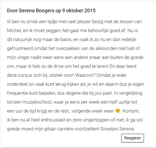 review van een cursist van Gitaarles.nl